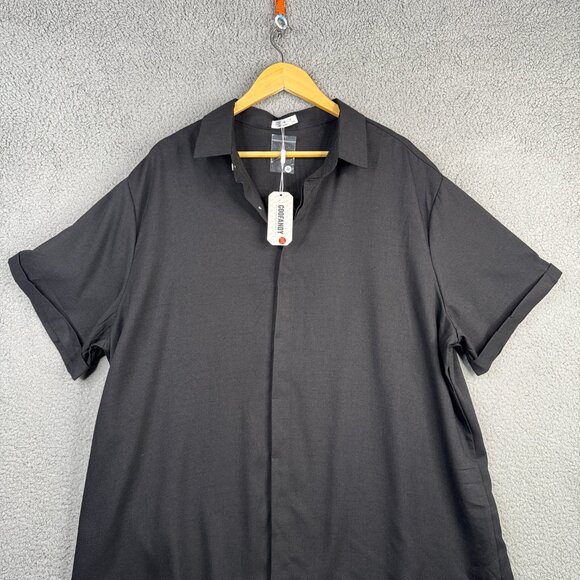 Coofandy Shirt Mens Size 3XL Black Linen Blend Button Down Slim Fit SS NWT - Picture 2 of 12